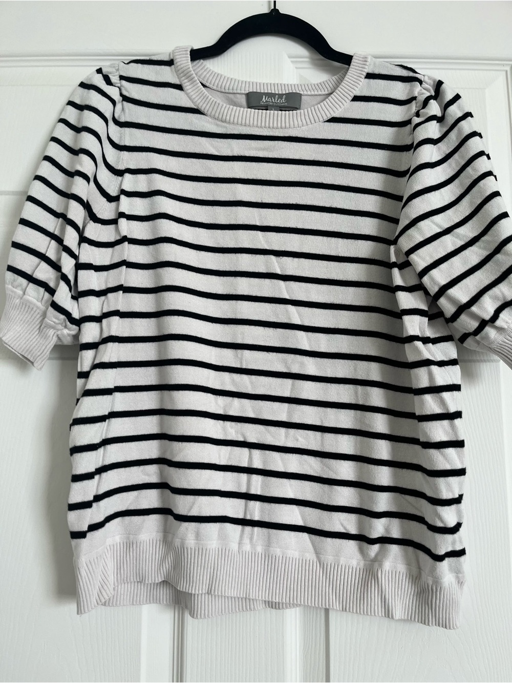 White and Black Striped Knit Top Marled